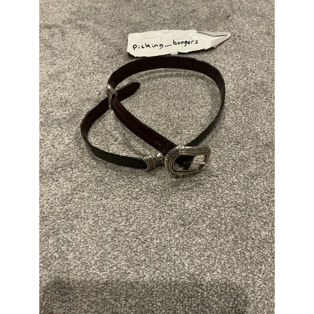 Brighton Marcus Reversible Croc Leather Belt Silver Gold Tone Buckle Women M 30